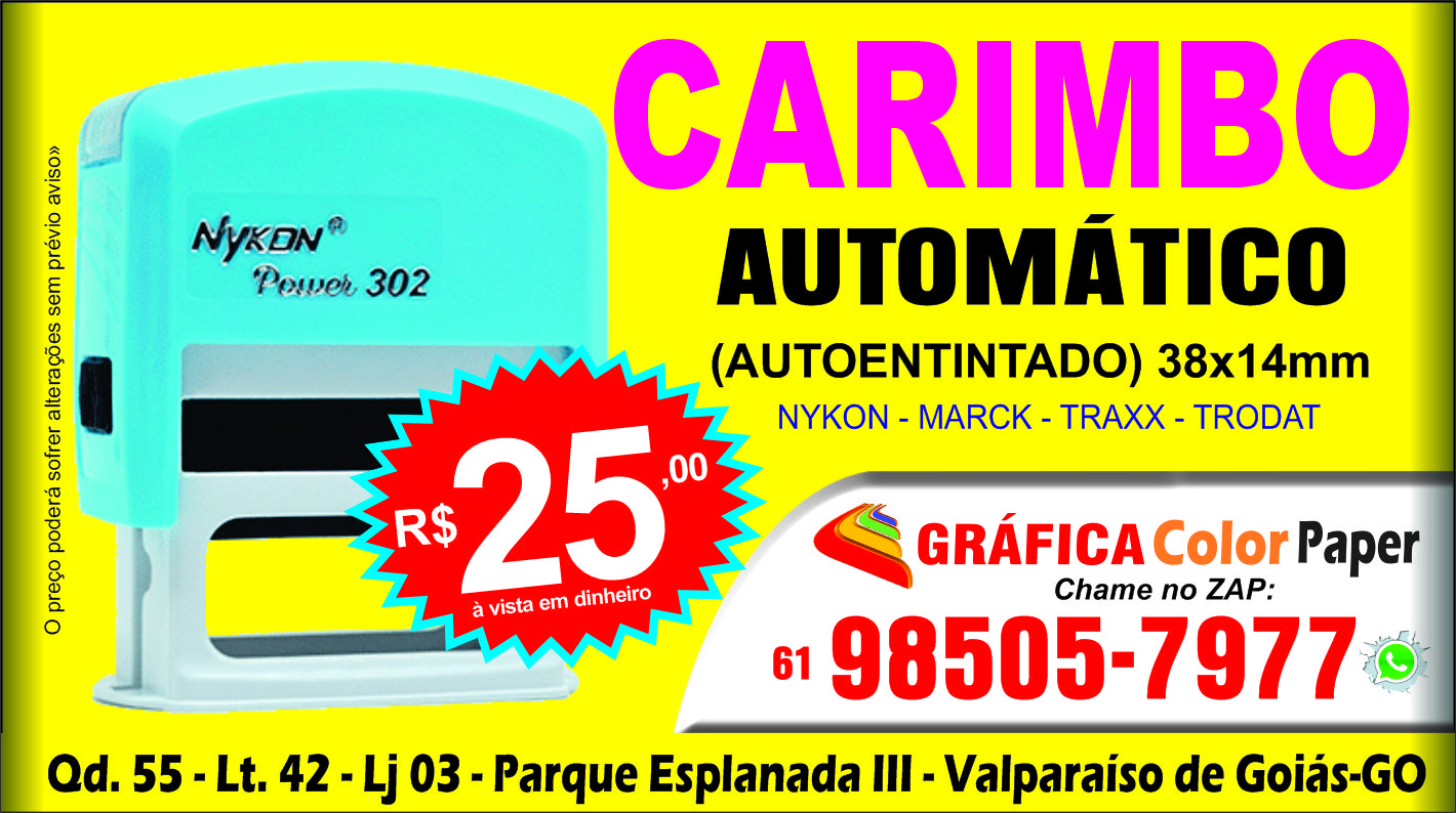 Carimbo automático 38x14mm, 3 linhas